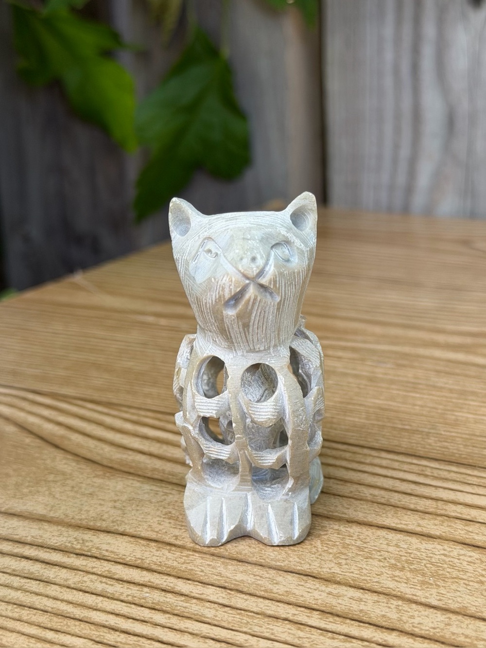 Vintage Hand Carved Soapstone Cat With Kitten Inside 2 3/4”
